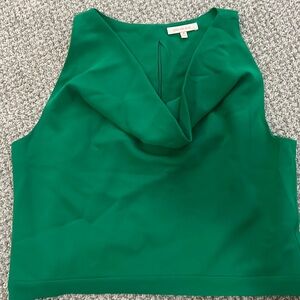 Green sleeveless lined top with cowl neck